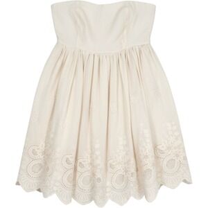 NWOT A Collective Story Strapless Eyelet Mini Dress Cream Embroidered Scallop M